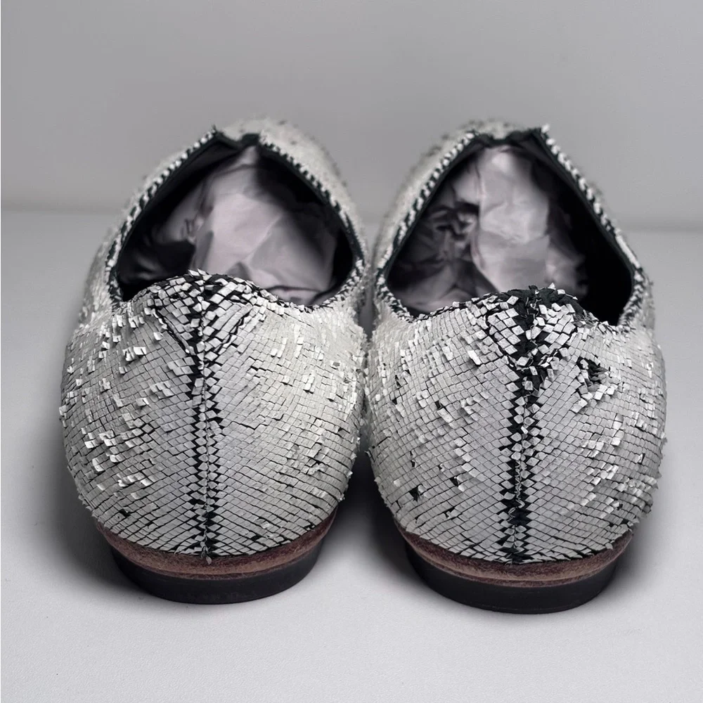 Open Closed Shoes Iris White Black Leather Slip On Pointed Toe Loafer Flats 40
